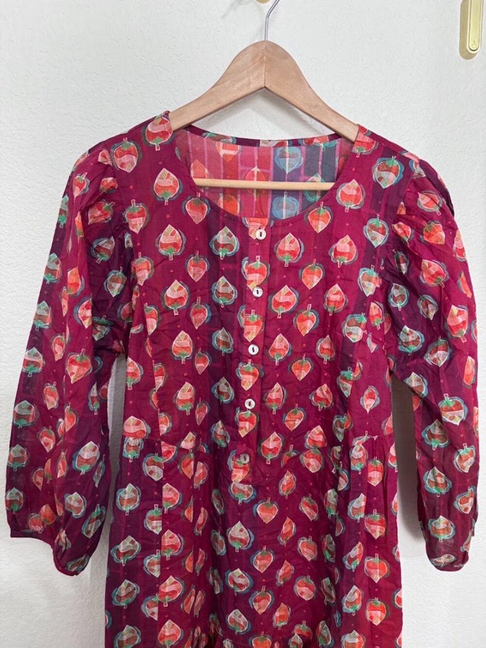 Gudrun Sjödén Organic Cotton Strawberry Leaf Button Front Dress Maroon